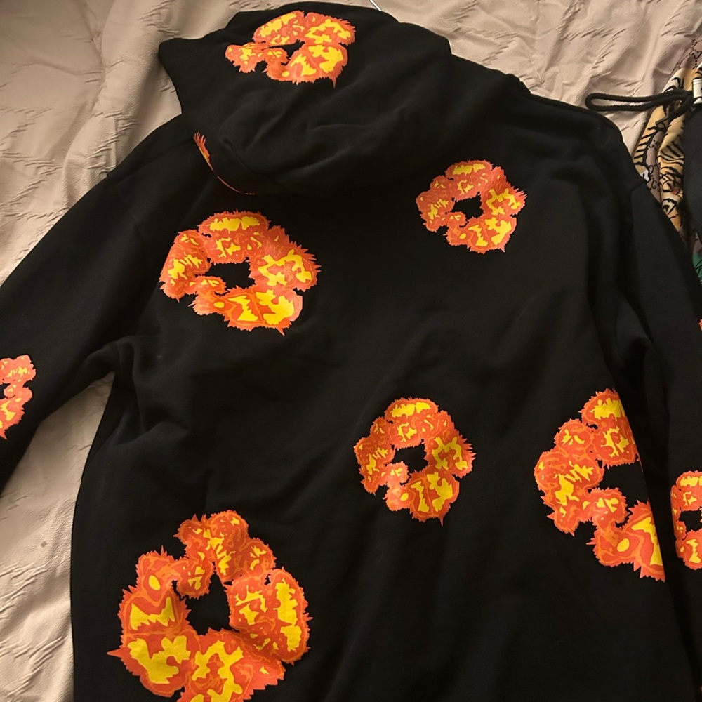 Black Hoodie with Orange Floral Print